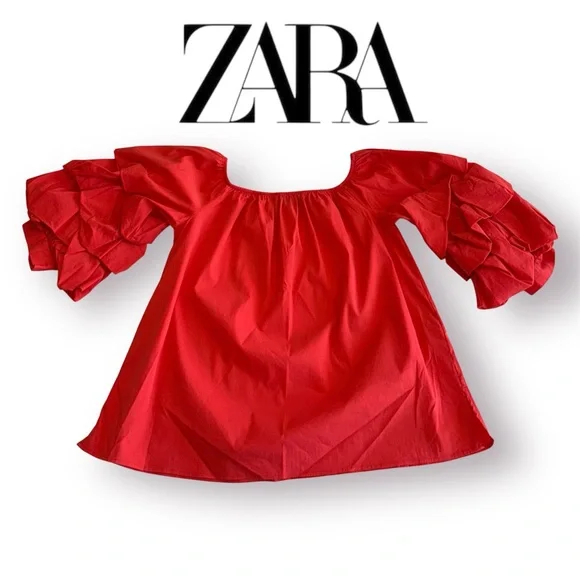 🛍️SALE🛍️ Zara Off the Shoulder Blouse with Dramatic Ruffled Sleeves - Picture 2 of 7